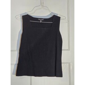Designers Original Black Square Neck Knit Tank Top Petite Medium PM Cotton Blend